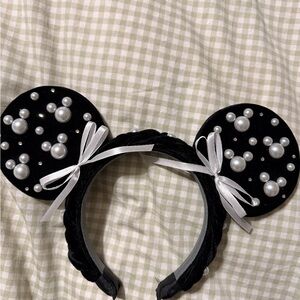 Disney Mickey Ears Black Pearl Embellished Headband with Bows